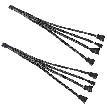 UMLIFE 2 Pack Computer PC PWM Fan Splitter Cable 1 to 4 4 Pin+3 Pin