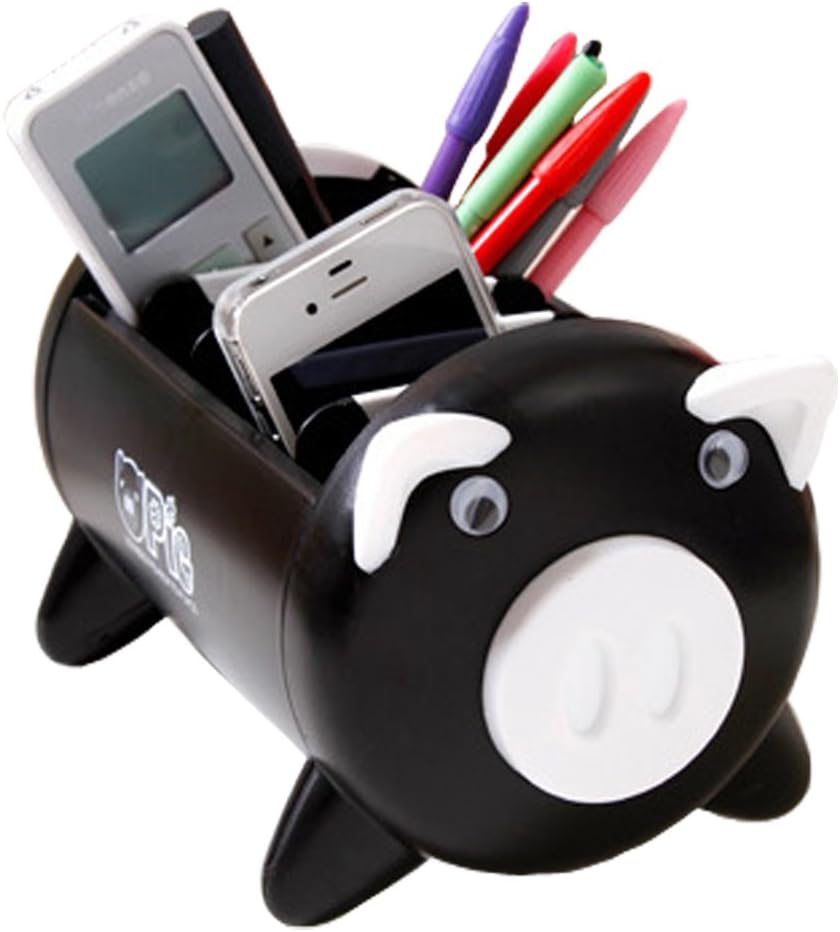 UQ6013 Creative Pigs Plastic Office Desktop Stationery Cell Phone Remote Control Storage Box Organizer (Black)