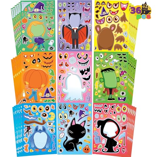 JOYIN 36 Pcs Halloween Make a Face Stickers for Kids Halloween Characters Full-Body Sticker Make Your Own with 9 Designs Ghosts s Monsters Party Favors Crafts for Class Party Favors Supplies