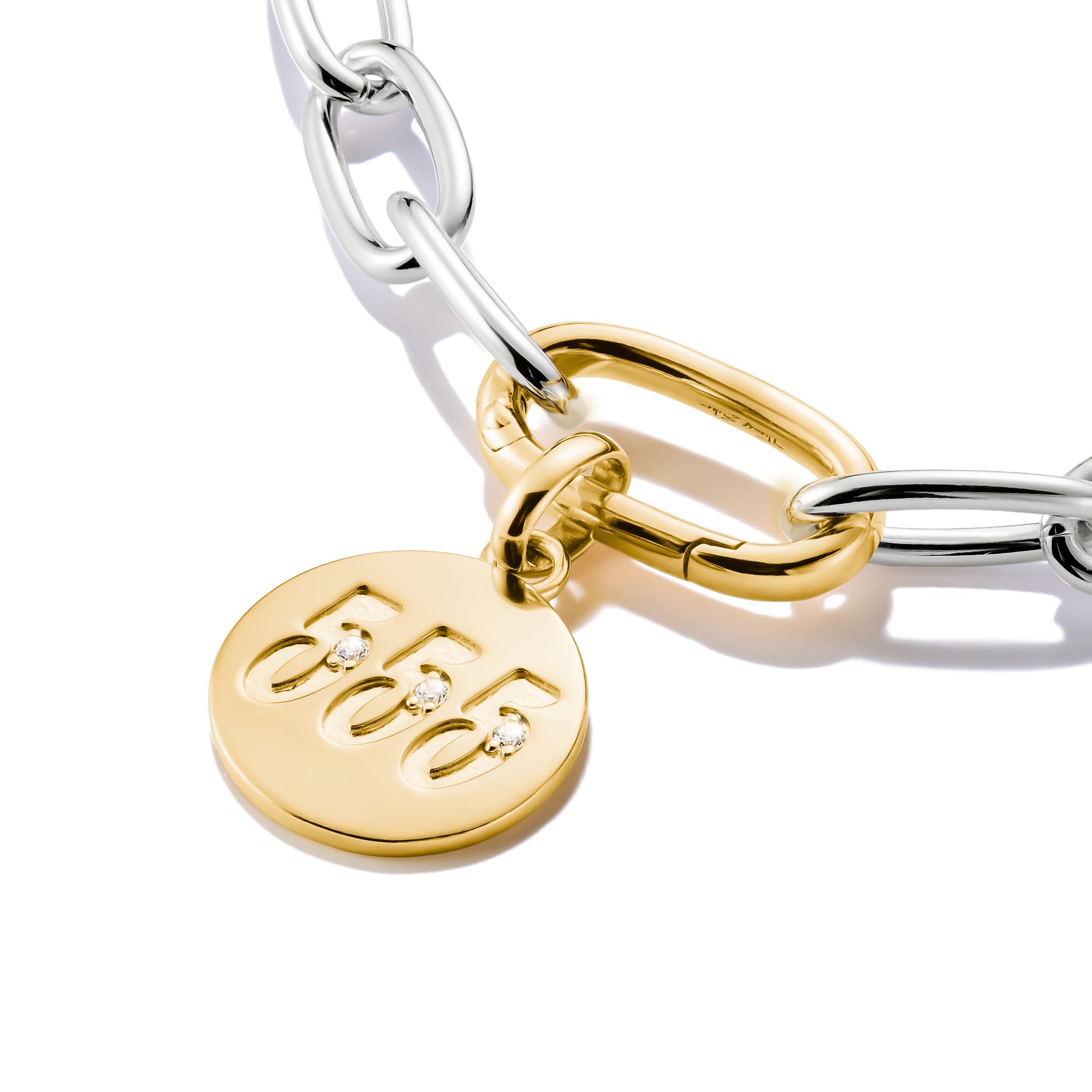 Thomas Sabo Charm Club Connect CC1252-414-14 - Colgante con número de ángel 555 con piedras bañadas en oro de 18 quilates, plata 925 reciclada