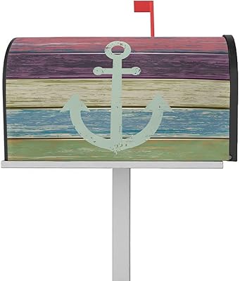 Magnetic Mailbox Cover Anchor Vintage Color Wood Grain Standard Size Removable Post Letter Box Cover Waterproof Garden Yard Outdoor Decoration