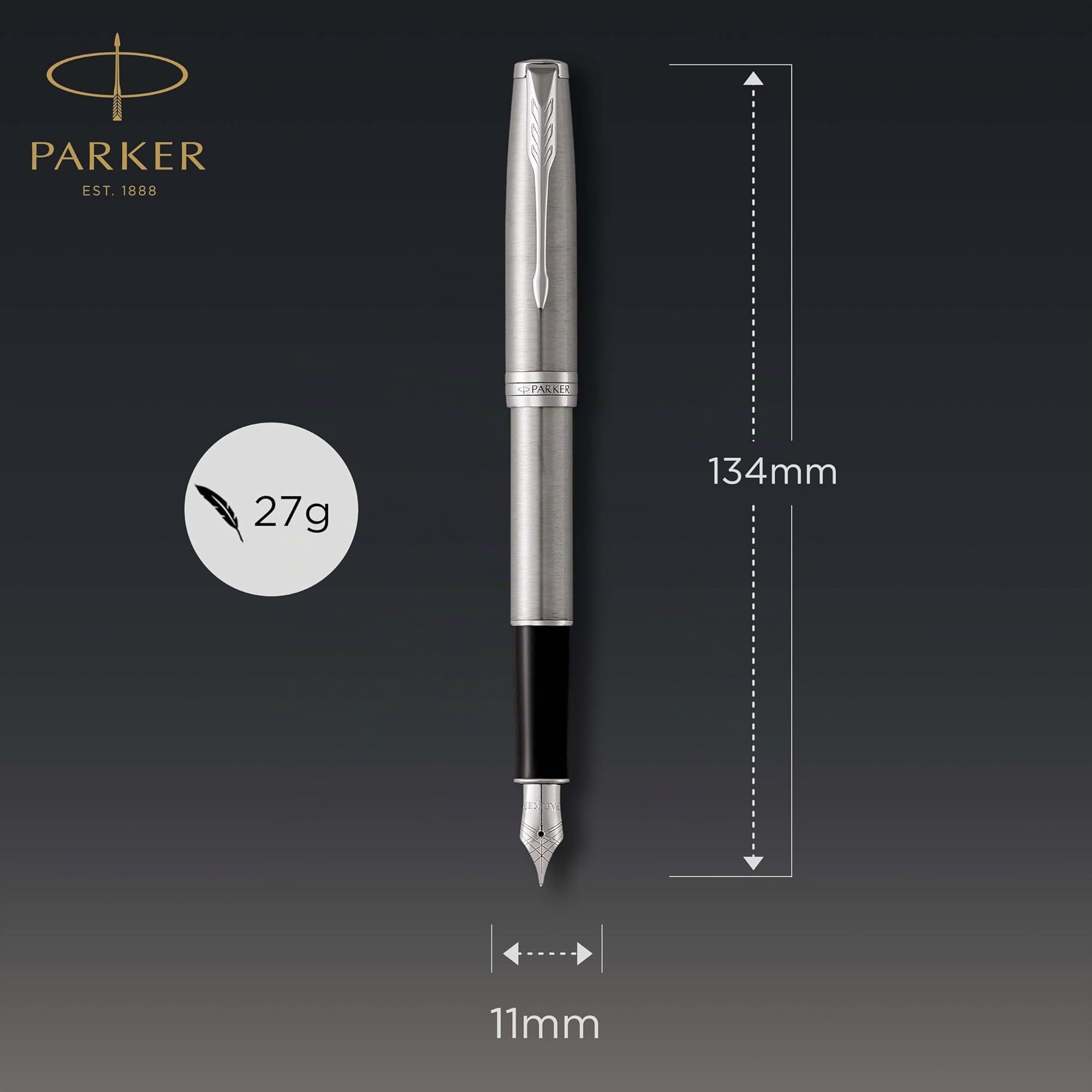 Parker Sonnet Füller | Edelstahl mit Palladiumzierteilen | Füllfederhalter mit mittlerer Feder | Geschenkbox