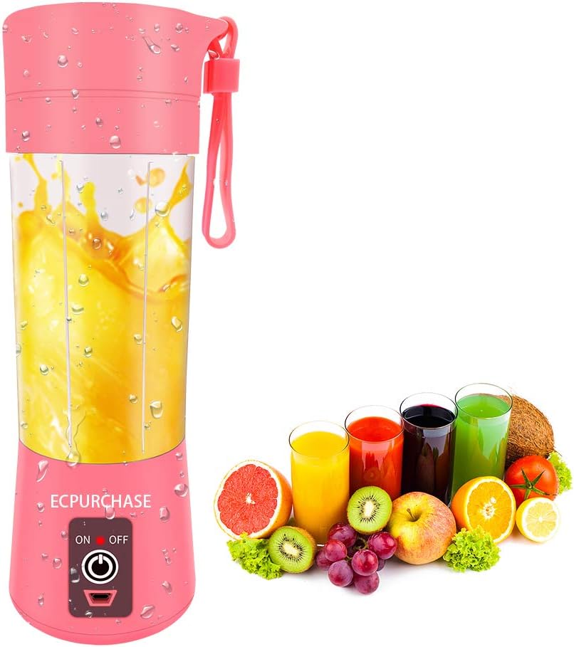 Portable Blender USB Rechargeable, Small Blender Single Serve, Personal Size Blender Travel Blender Juicer Cup 380ml (Pink)