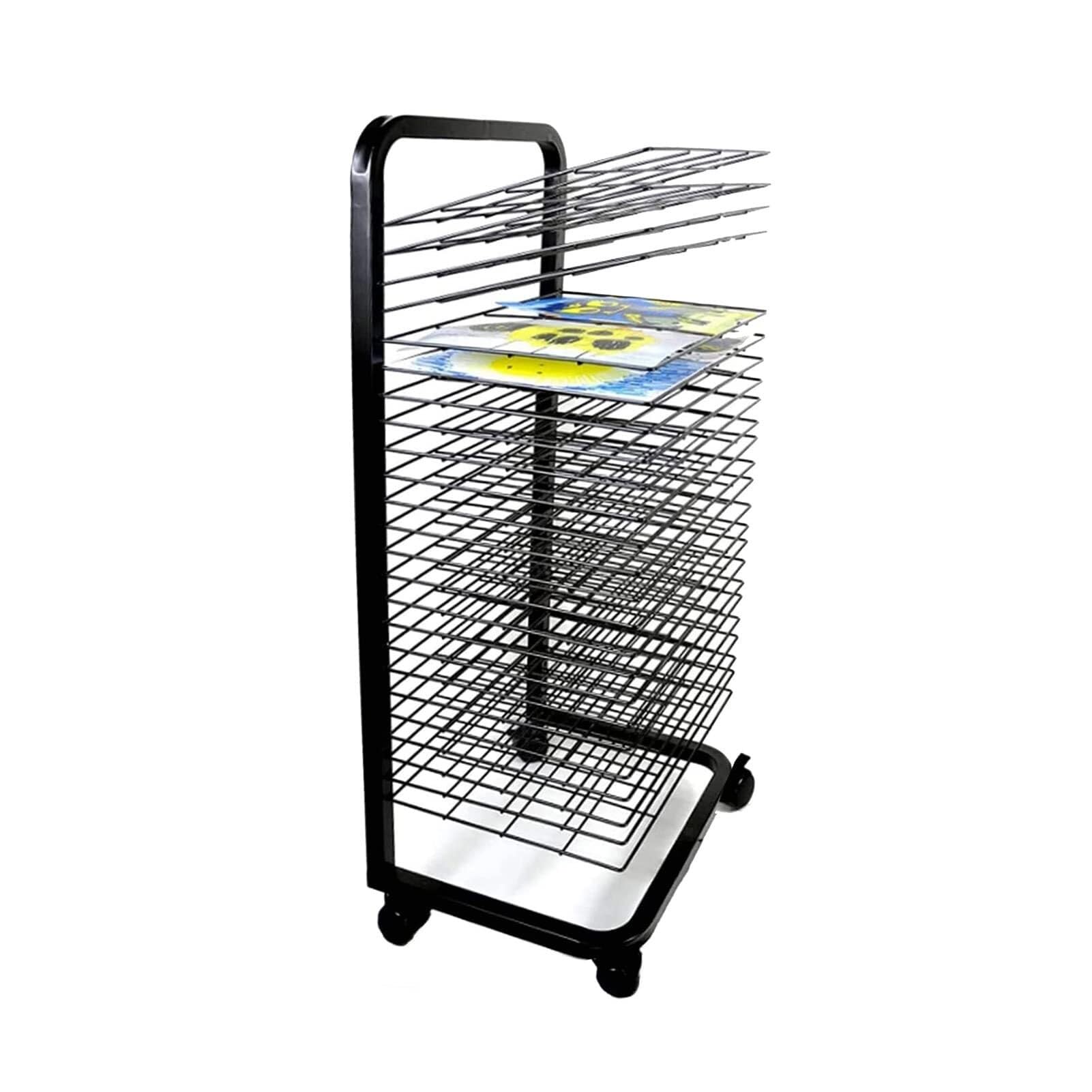 Aioneer Art Drying Rack On Wheels, 35 Shelves, Black Powder Coating Finish, Ideal For Schools & Art Clubs, Mobile Art Storage Shelf