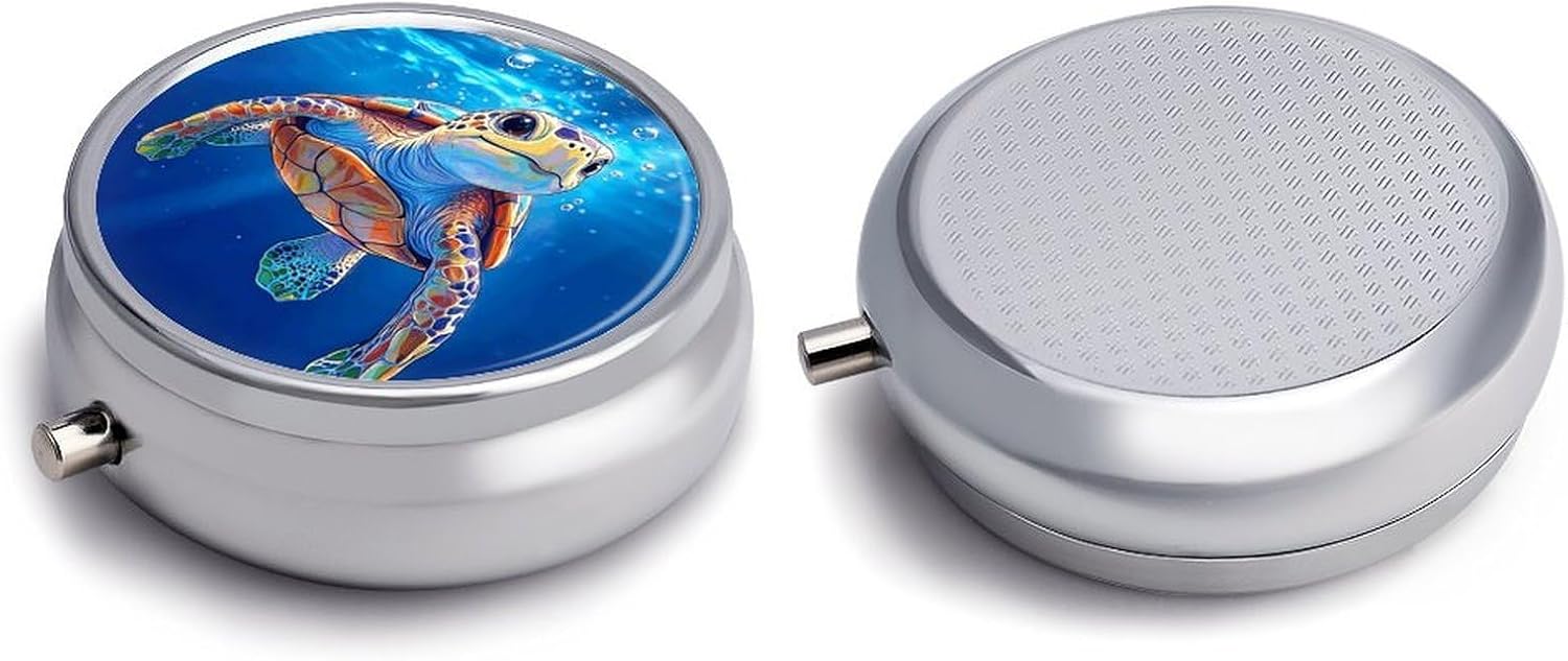 Sea ​​Turtle Round Pill Box with 3 Compartments & Mirror image 5