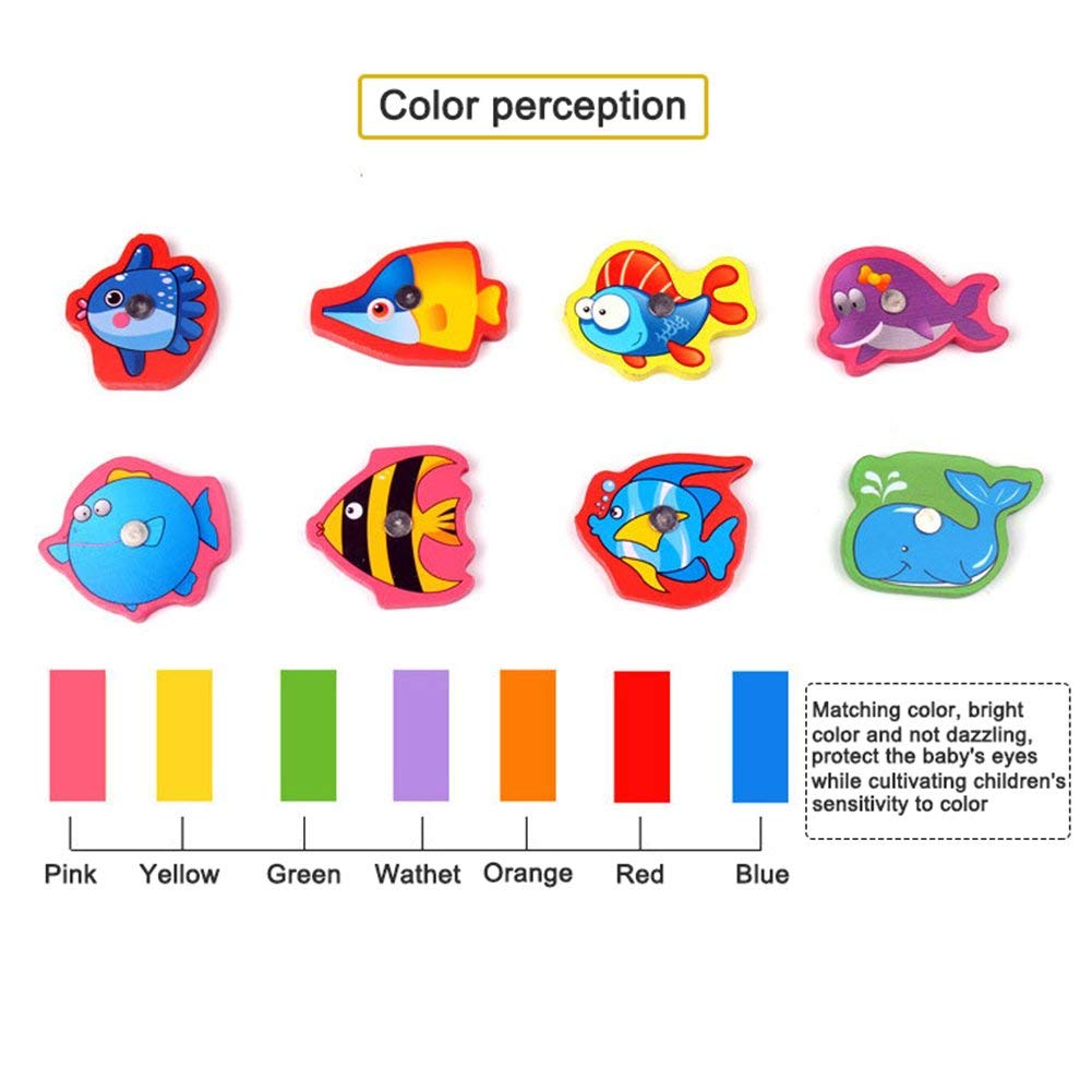 Linian – Jeu De Pêche Magnétique Montessori – 15 Poissons En Bois + Canne – Motricité Et Coordination