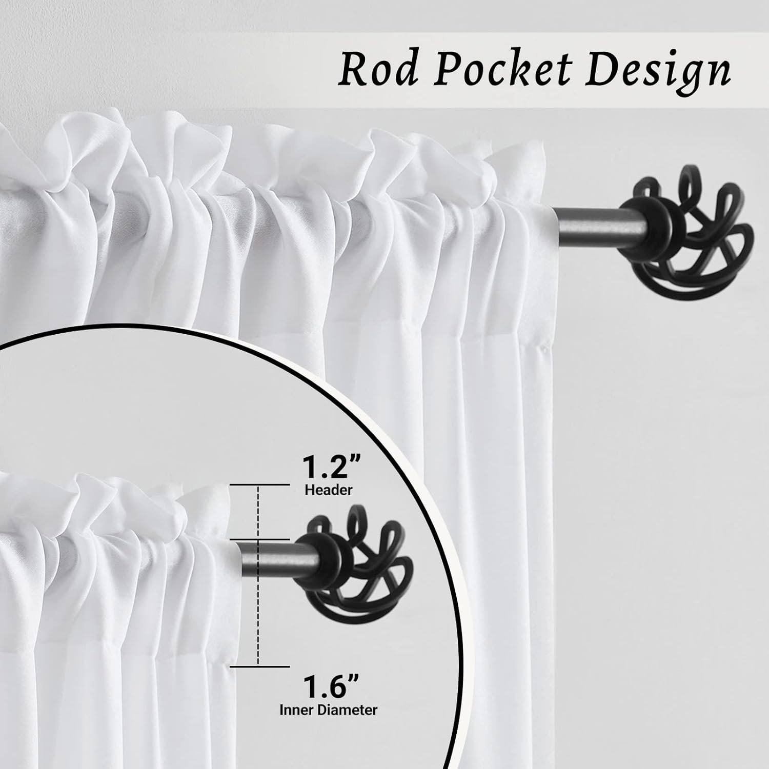 Melodieux White Velvety Semi Sheer Curtains 63 Inch Length for Bedroom, Living Room Elegant Soft Texture Rod Pocket Voile Drapes, 52 by 63 Inch (2 Panels)