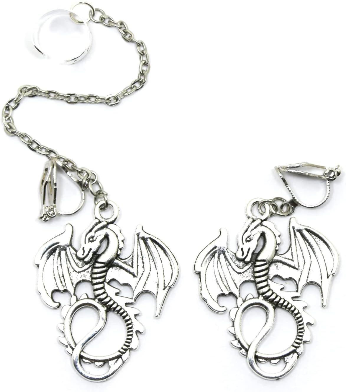 Handmade Dragon earrings, Dragons clip on ear cuff set, No piercing wrap, Fantasy cosplay jewelry, No hole earring, Gothic jewelry, Rock punk gift
