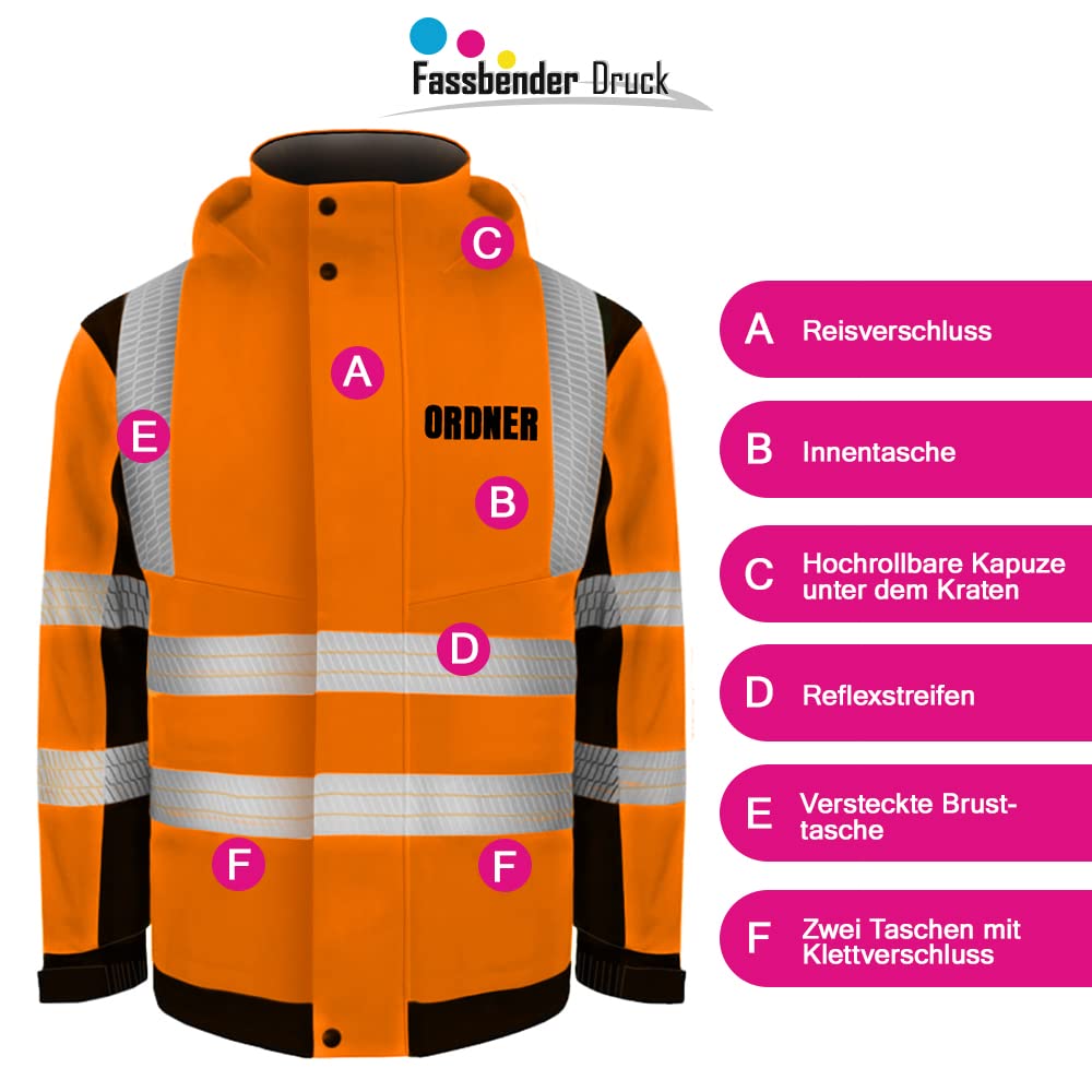 ORDNER Sicherheitsjacke Winterjacke GELB - Gelb Warnjacke nach EN ISO 20471 zertifiziert - Unisex und hochwertigem Reflektorstreifen
