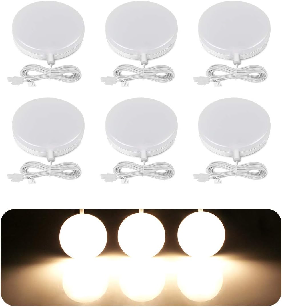 LE LED Under Cabinet Lighting Fixtures, Puck Lights Kit, 1020 Lumens, 3000K Warm White, Night Light, Perfect for Kitchen, Closet, Stairs and More, All Accessories Included, Pack of 6…