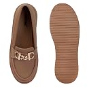 Vendoz Women’s Platform Loafers || Stylish Slip-On Casual Shoes with Metal Buckle | Comfortable Everyday Mocassins Ballet I for Casual Office Formal Party Occasion Beige gallery image