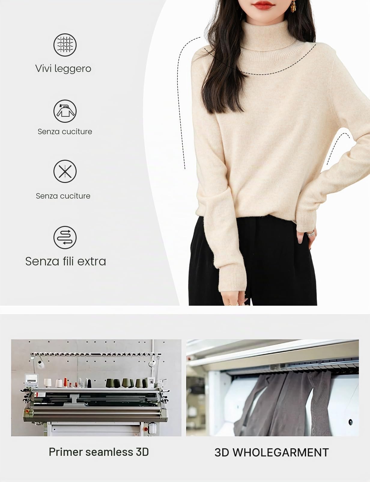 Chanyarn Maglione da Donna 100% Lana Merino Collo Alto 2025 Casual a Maniche Lunghe Senza Cuciture Maglia Maglione