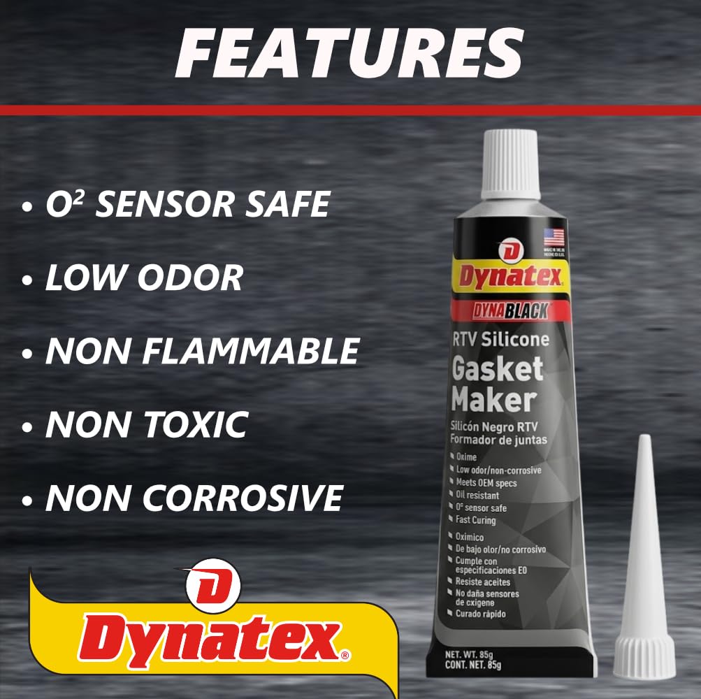 Dynatex DynaBlack RTV Silicone Gasket Maker 85g Tube - 500°F High Temperature, Sensor Safe, Low Odor, and Non-Corrosive Silicone Sealing Compound Made in the USA (6-Pack)