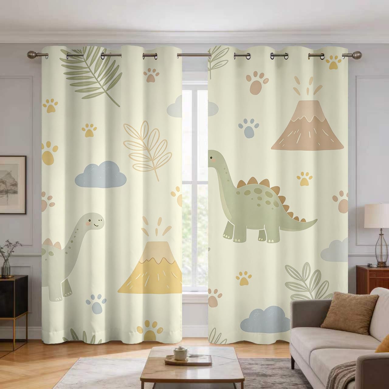Générique Rideau Occultant Enfant Dinosaure 140x160 Lot de 2, Décoration
