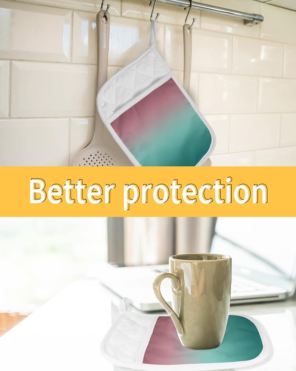 Pot Holders, Pink Green White Ombre Pot Holder, Heat-Resistant Hot Pockets, Pot Holders for Kitchen, Hot Pads for Kitchen, Kitchen Accessories 5 Pcs Potholders
