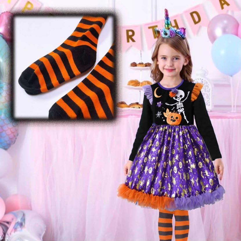 Image of VIKITA Girls Halloween tights black & orange stripe cotton Leggings in Spring fall winter w /feet stockings for girls 8T, F5005