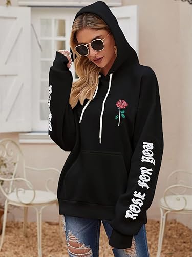 Miniatura 5 de ZAFUL Sudadera con capucha de forro polar unisex con estampado de letras rosas y bolsillo de canguro para hombre