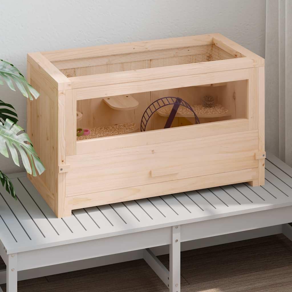 Jaula para hámsters, 60 x 30 x 35 cm, madera maciza | Casa de roedores para salón con ventana de cristal acrílico y bandeja inferior extraíble para facilitar la limpieza.