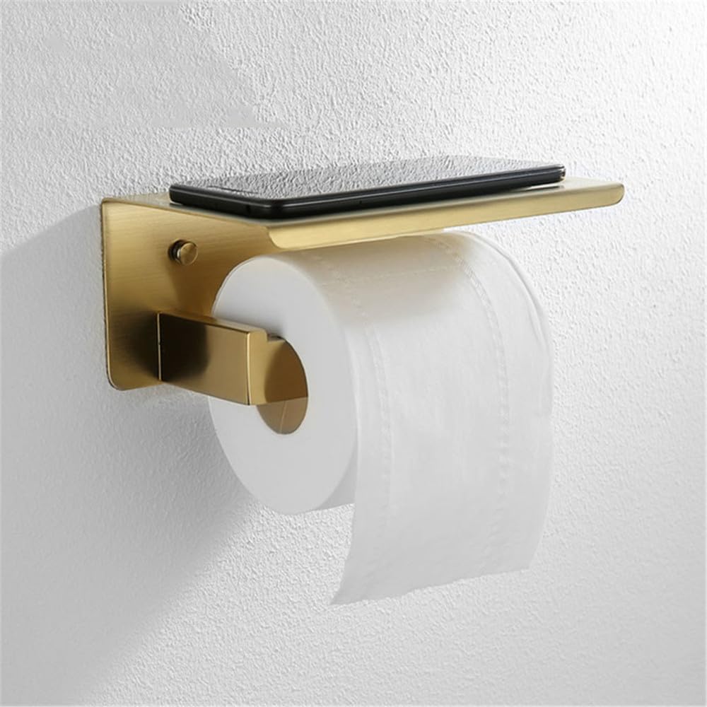 LMYSXAOZ Brushed Gold Bathroom Accessories Hardware Towel Bar Rail Toilet Paper Holder Rack Hook Soap Dish Brush,Holder With Cover
