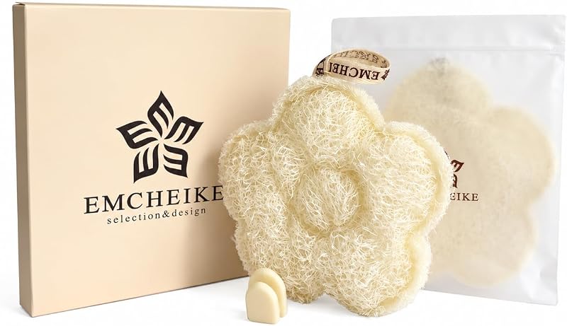 Buchas de banho de bucha vegetal egípcia EMCHEIKE, pacote com 2