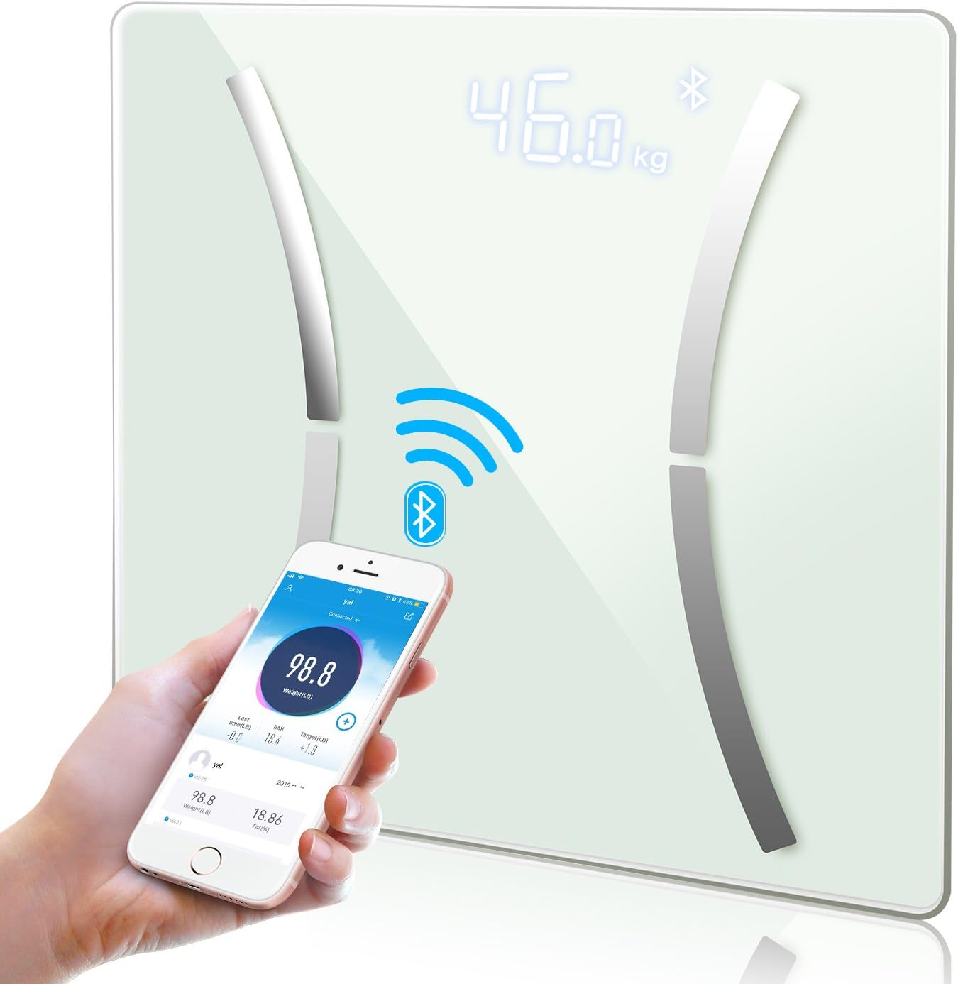 Bluetooth Body Fat Scale,Vobot Smart Wireless Body Weight Scale Digital Bathroom Weighing Scales with IOS & Android APP,High Precision 12 Body Composition Monitors Health Analysis for Fat,BMI,Obesity Degree,Muscle,V-fat,Weight Without Fat,Protein,Bone,Calorie,Water,Fitness Health Monitor with Capacity of 5-180kg/11-396lbs,Battery Powered,White