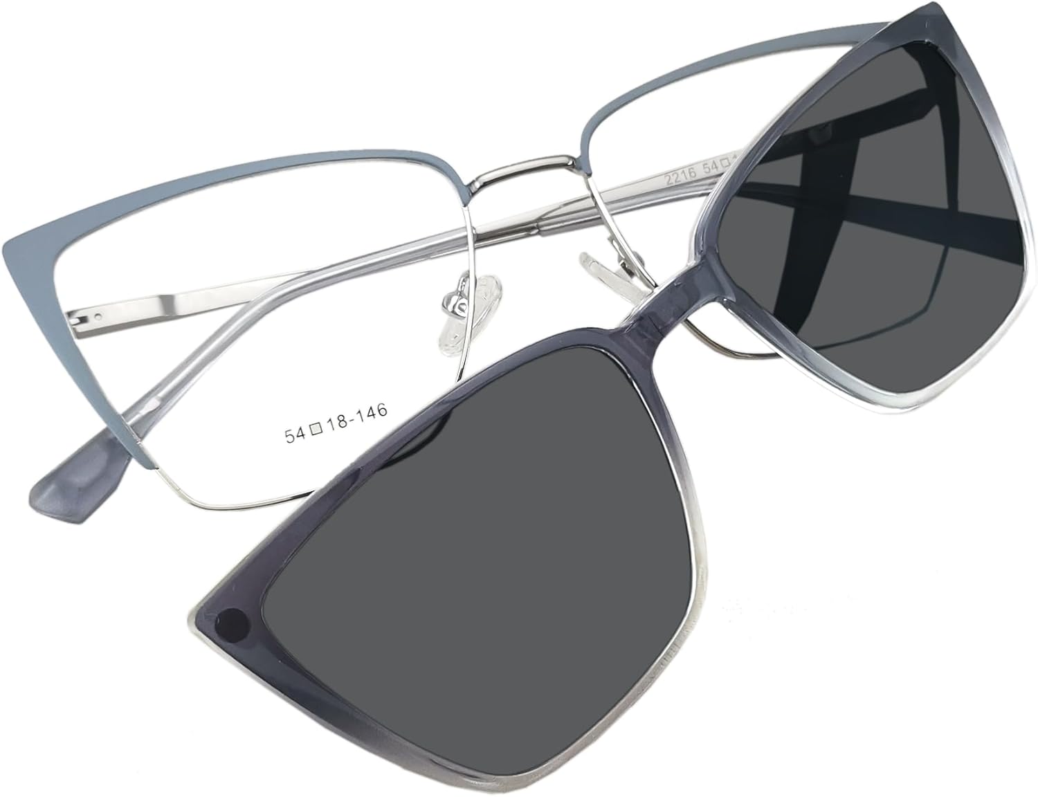 Circleperson Cat Eye Magnet glasses 2 in 1 Polarized clip on Sunglasses for Women 54-18-146 Metal Spring hinges