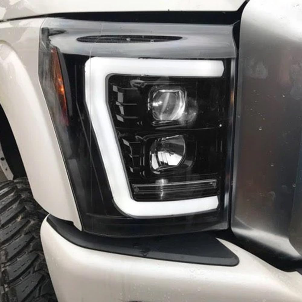 RECON - Fits 2011-2016 Ford Super Duty (F250, F350, F450, F550) Premium Projector Headlights Ultra Bright OLED Halos, DRL (SMOKED LENS)
