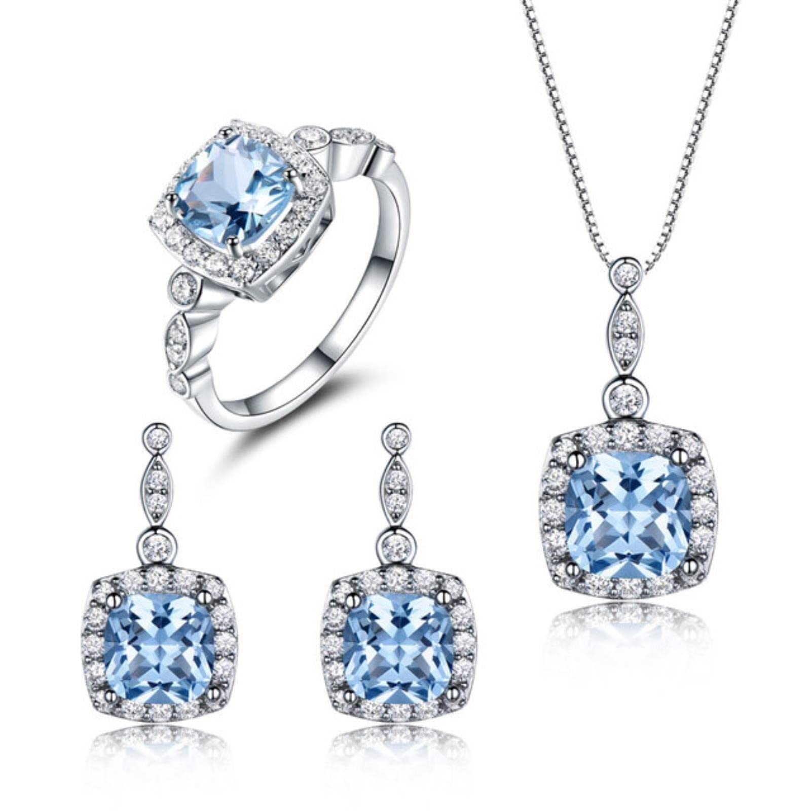 Colliers et boucles d'oreilles en argent 925 anti-ternissement à topaze bleue - 8