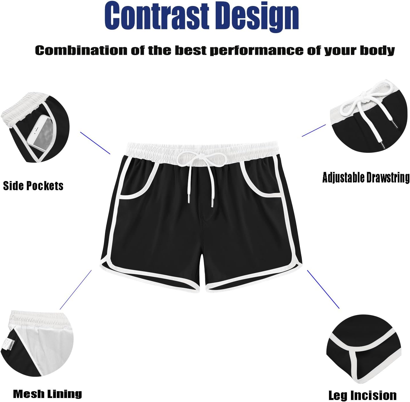 COOFANDY Men's Swim Trunks Quick Dry Swimsuit Color Block Board Short Bathing Suit Swimwear with Mesh Liner - Image 4