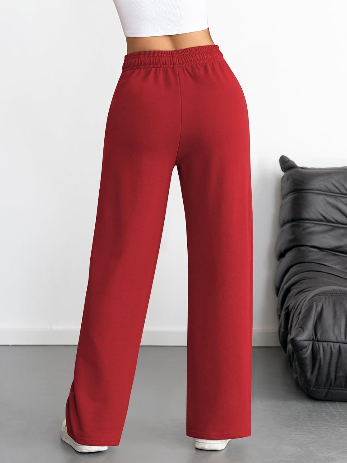 ATHMILE Women's Wide Leg Sweatpants High Waisted Baggy Interior Drawstring Joggers Straight Leg Sweat Pants with Pockets - Image 3