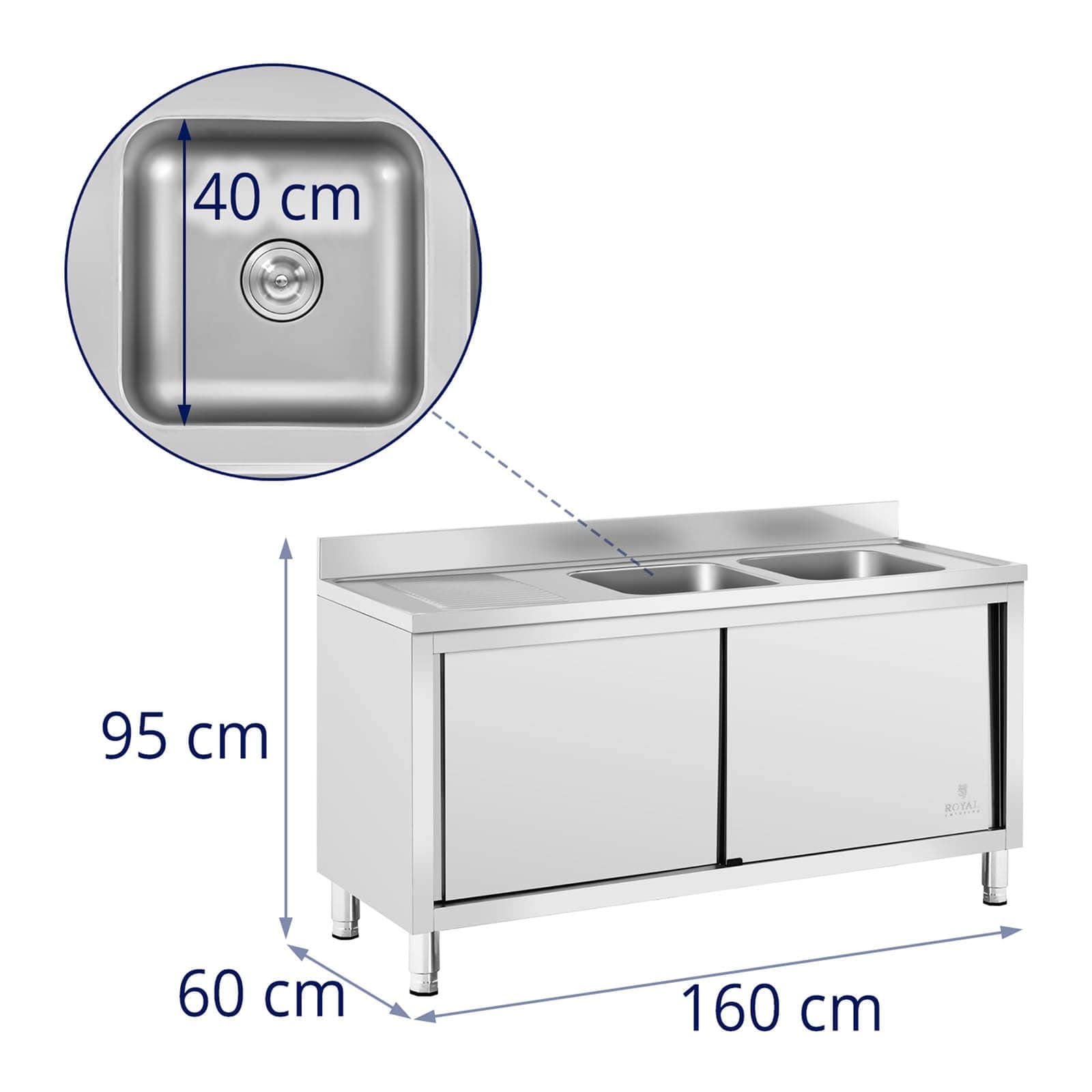 Royal Catering Lavello da Cucina in Acciaio Inox Lavello Armadiato RC-IKS03 (400 x 400 x 250 mm, Acciaio Inox, Alzatina 100 mm)