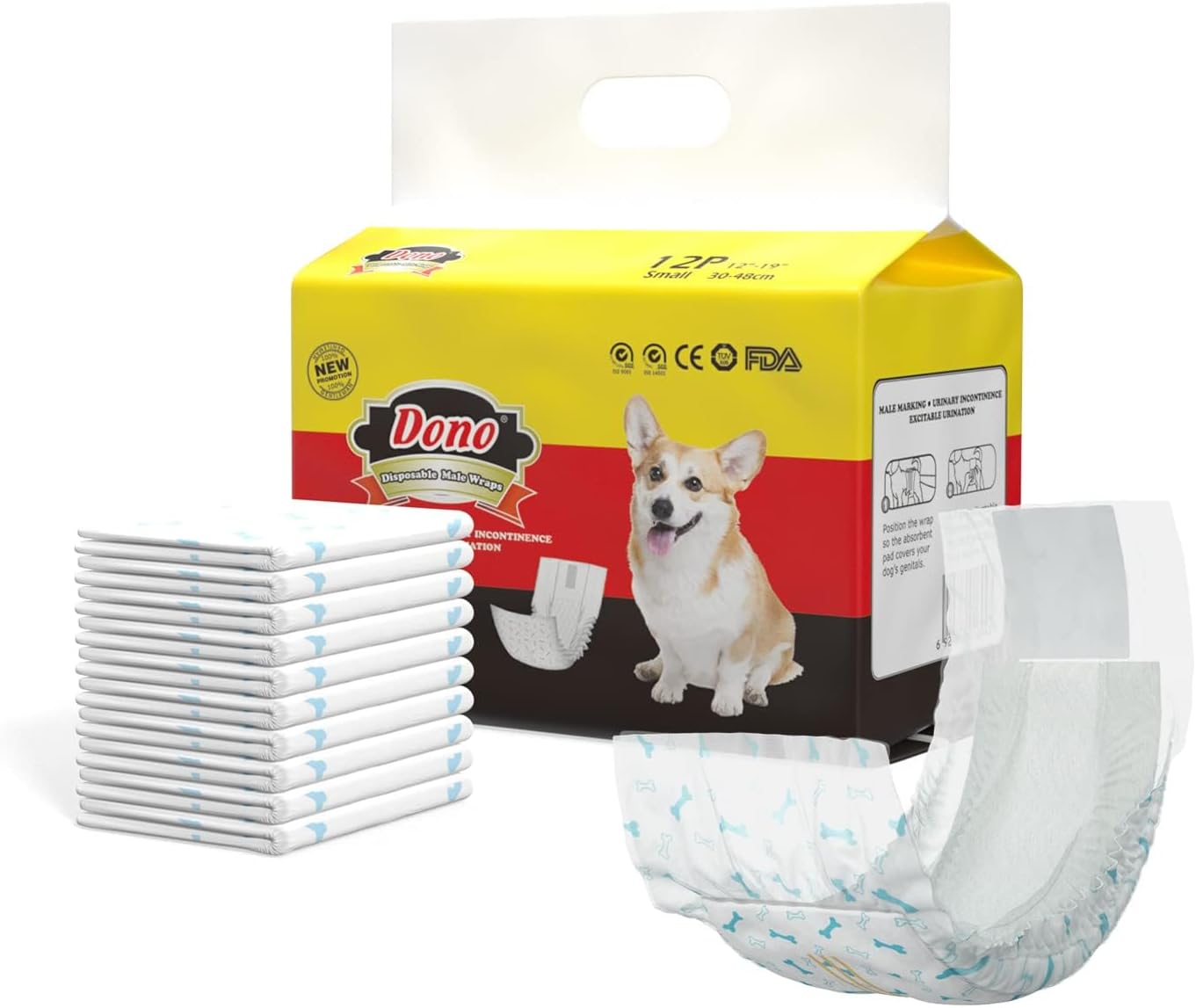 Dono Disposable Dog Diapers- 24pcs, Dog Wraps for Male Dogs with Wetness Indicator, Super Absorbent Doggy Diapers for Small Dogs