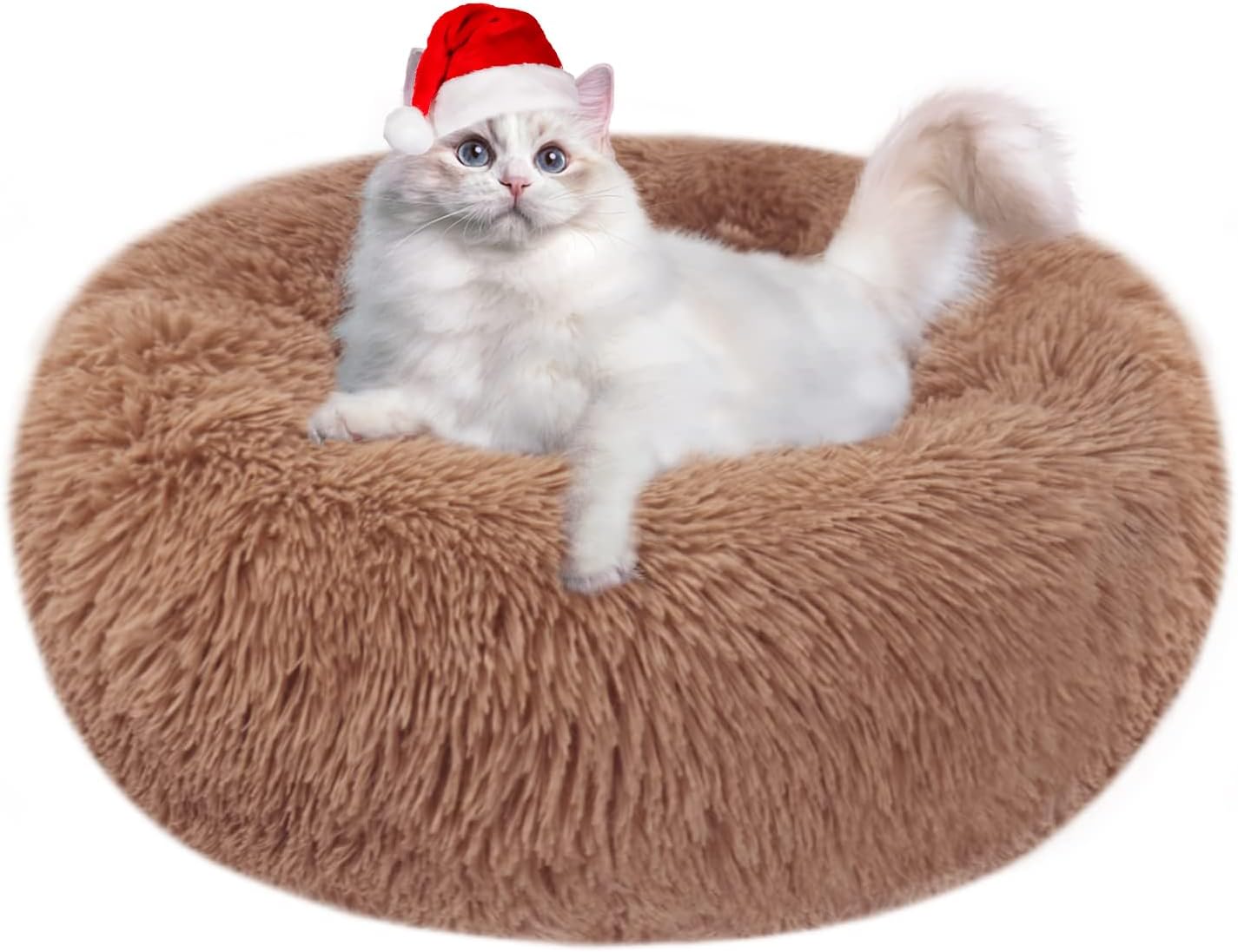 Calming Dog and Cat Bed Donut 19.7'' Dog Bed Small, Fluffy Cat Anti