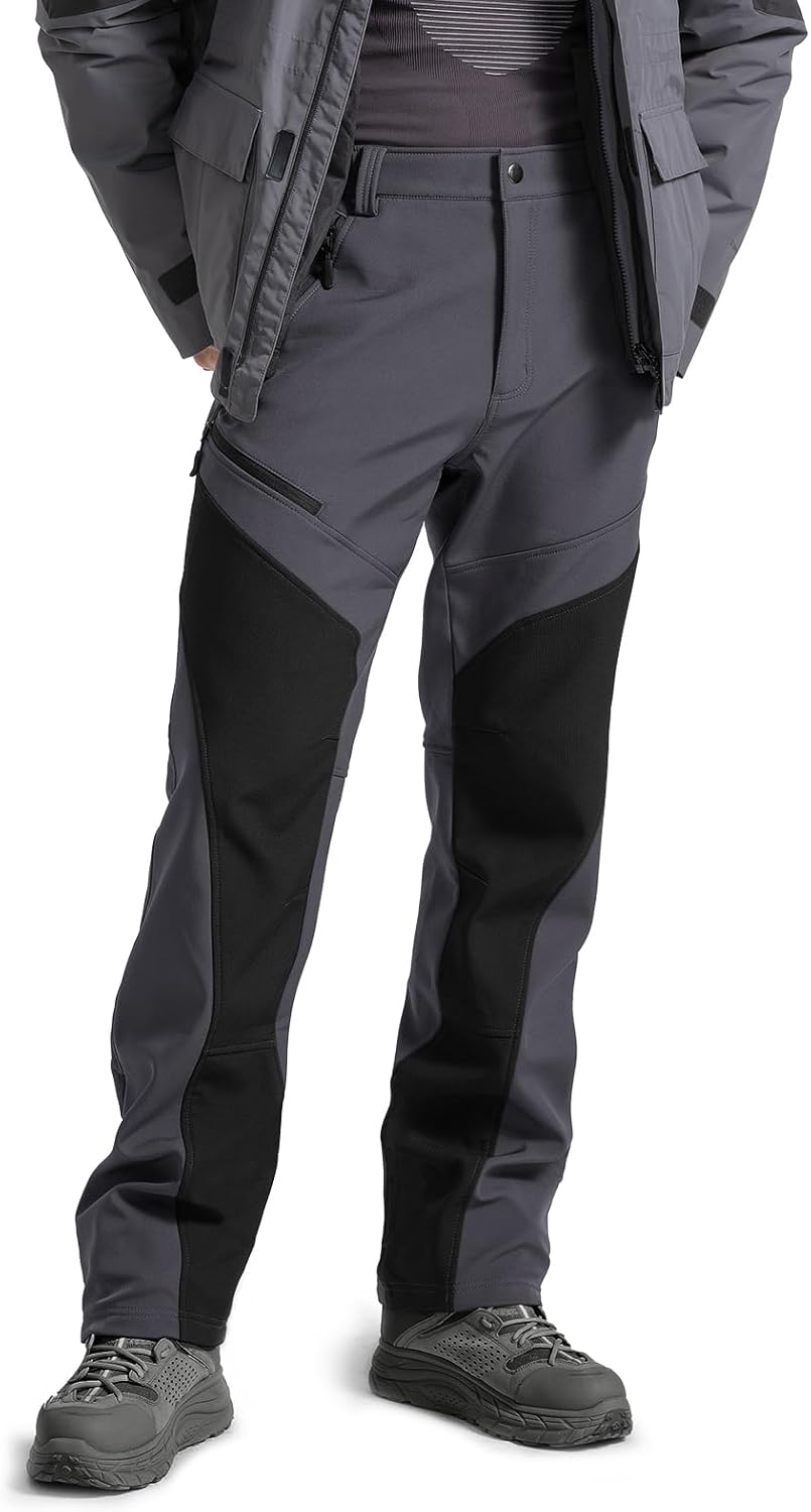 Moosehill Men's Snow Ski Pants Water Resistance Fleece Lined Softshell for Winter Outdoor with Zippered Bottom Legs - Image 2