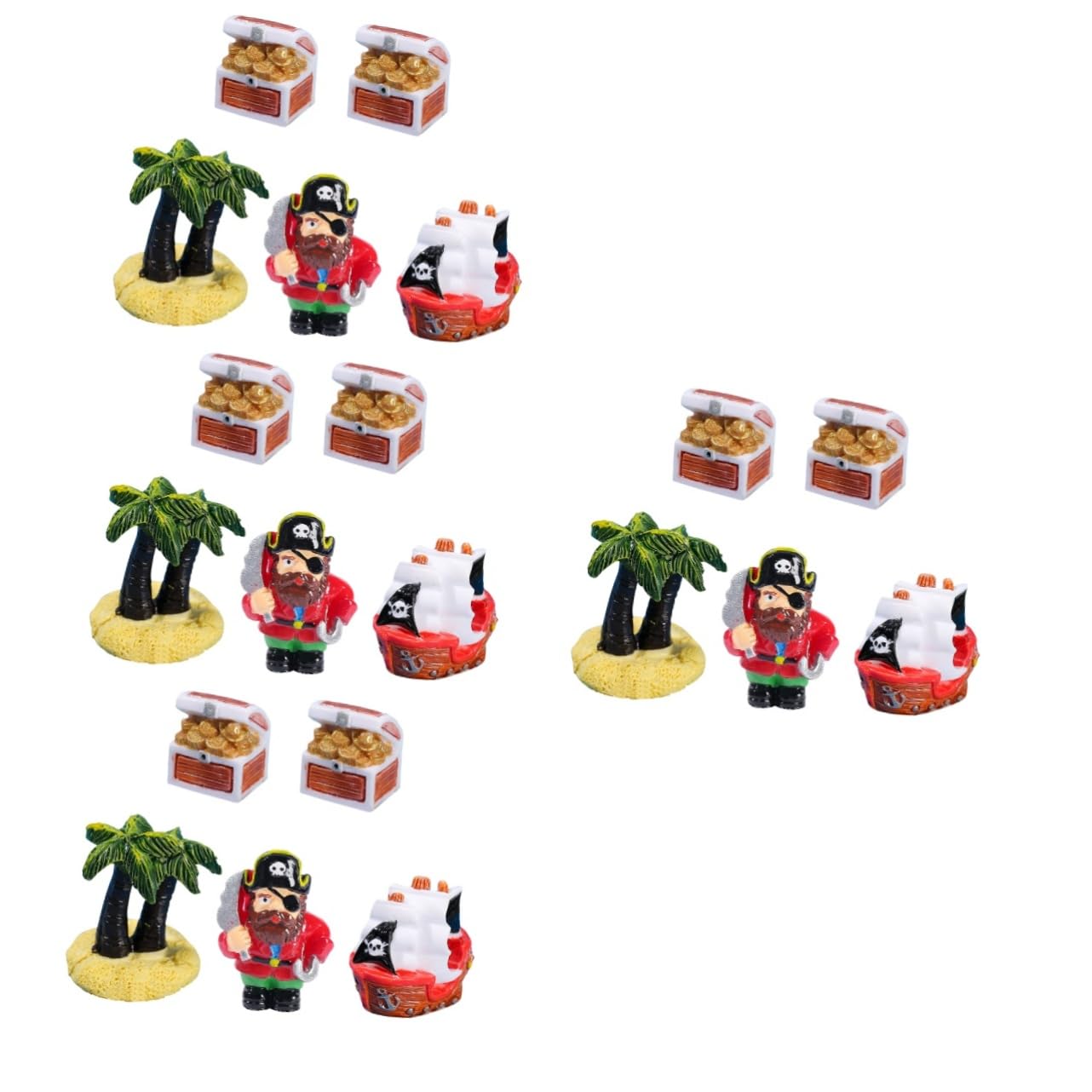 MAGICLULU 4sets Pirate Miniature Decors for Doll House Beach Theme Pirate Ship Treasure Chest Miniature Beach Figurines Dollhouse Accessories for Party Decorations