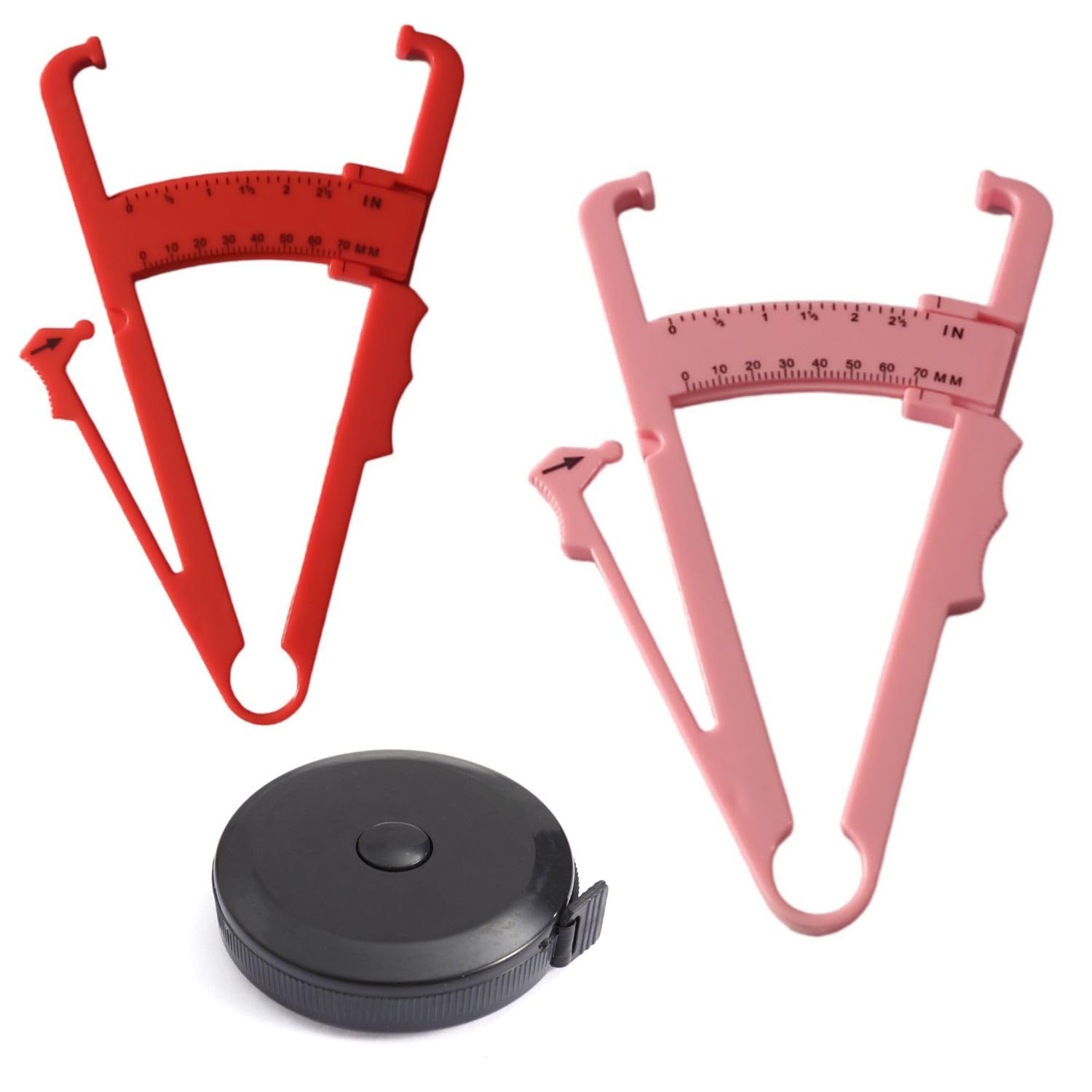 Bravezi Body Fat Caliper,skinfold Body Fat Analyzer (Red and Pink) and Body Fat Retractable Measuring Tape(Black) Pack Of 3-image-29