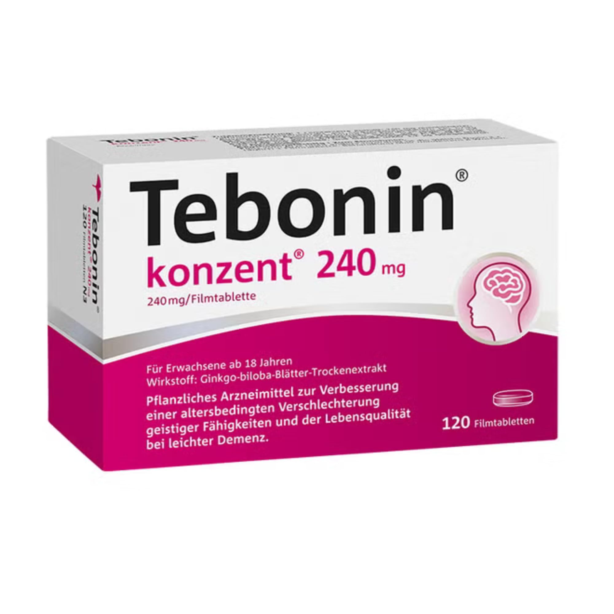Tebonin konzent 240 mg mit Ginkgo-Spezialextrakt für Gedächtnis, 120 Stk. | Bei zunehmend schwerfallender Konzentration & Gedächtnisaufgaben, unterstützt geistige Leistungsfähigkeit, gut verträglich