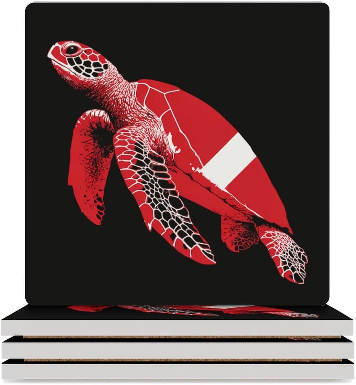 Sea Turtle Scuba Dive Flag Coaster for Drinks Square Ceramic Table Coasters Stone Mat Crafts 6PCS Home Kitchen Decor