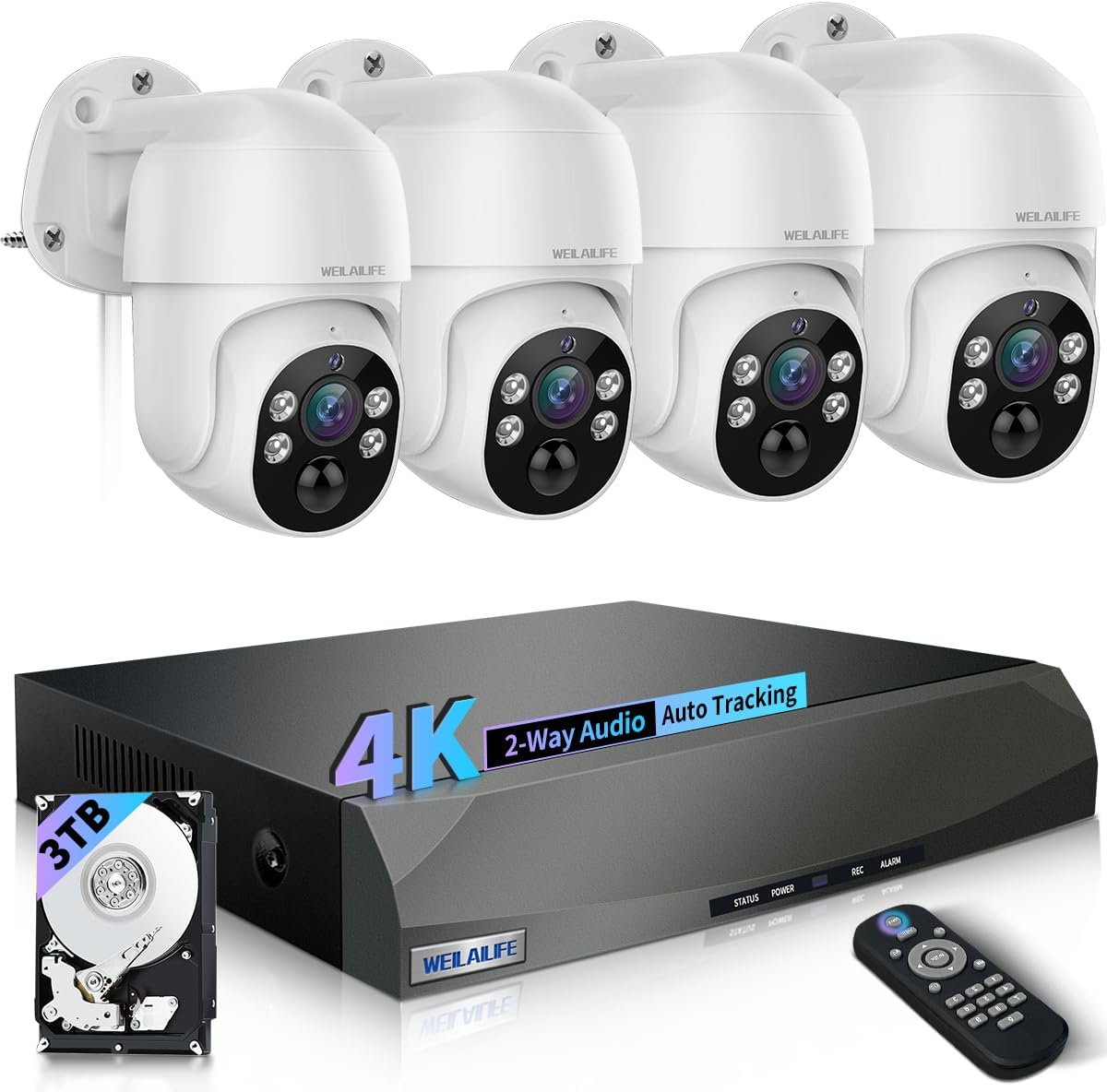 【90-Day Storage & 2-Way Audio】 4K Wired Security Camera System Home Video Surveillance Systems Outdoor POE Security Cameras Surveillance DVR Kits