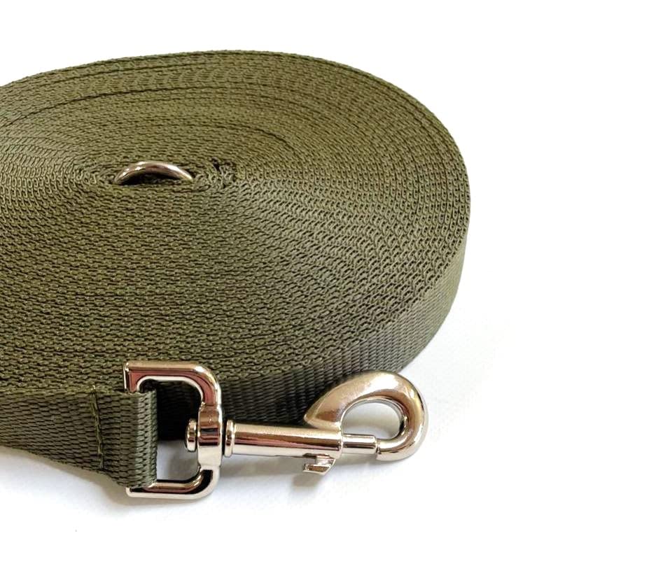 Dog Training Lead 20ft 6 Metre Leash Horse Lunge Line Tracking Recall Obedience In 20mm Polypropylene Webbing (Olive Green)