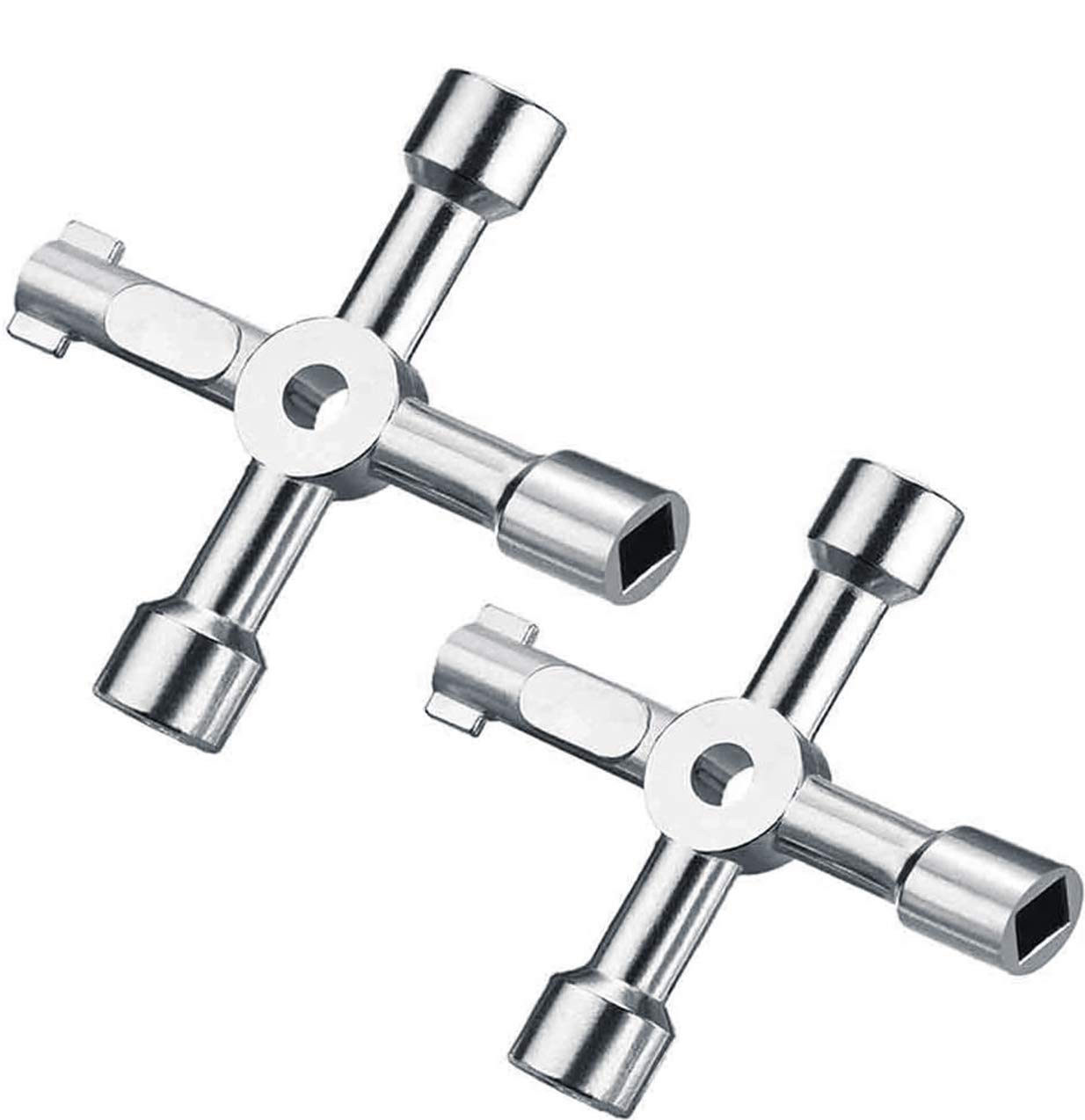 Maveek 4-in-1 Multifunktions-Schrankschlüssel - Für Strom-, Wasser-, Gaszähler, Aus Zinklegierung, 2er Set, Silber