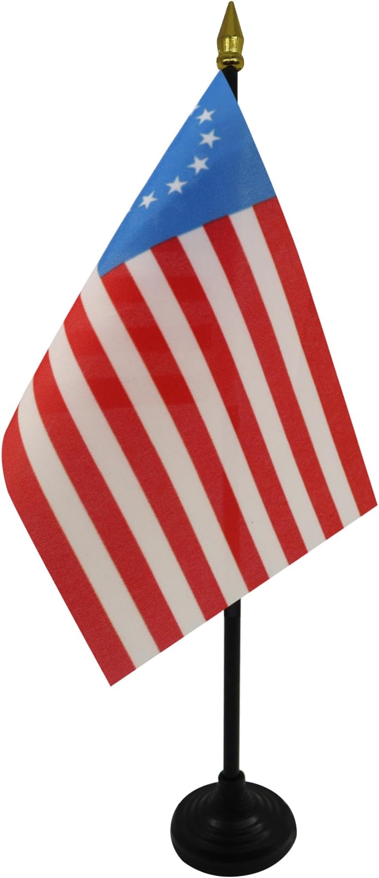 Betsy Ross US Table Flag 4'' x 6'' - United States of America Mini Desk Flag 100% Polyester 15 x 10 cm - Office Banner with 10'' Pole - Golden Spear