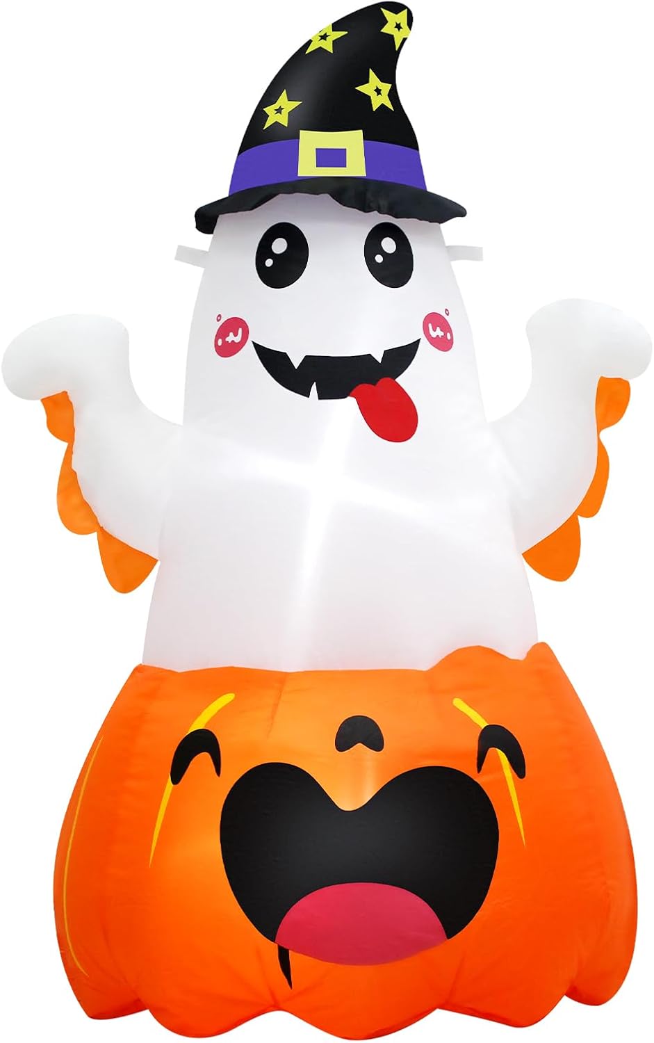 4FT Halloween Inflatables Pumpkin Ghost Outdoor Decorations,Blow Up Yard Cute Wizard Ghost with Pumpkin with Built-in LEDs for Garden Lawn Indoor Party Holiday Decor