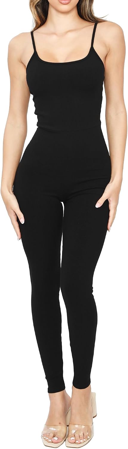 Women’s Sleeveless Jumpsuit, Spaghetti Strap, Snatched Bodycon Leggings Romper for Workout, Gym, Yoga, Maternity