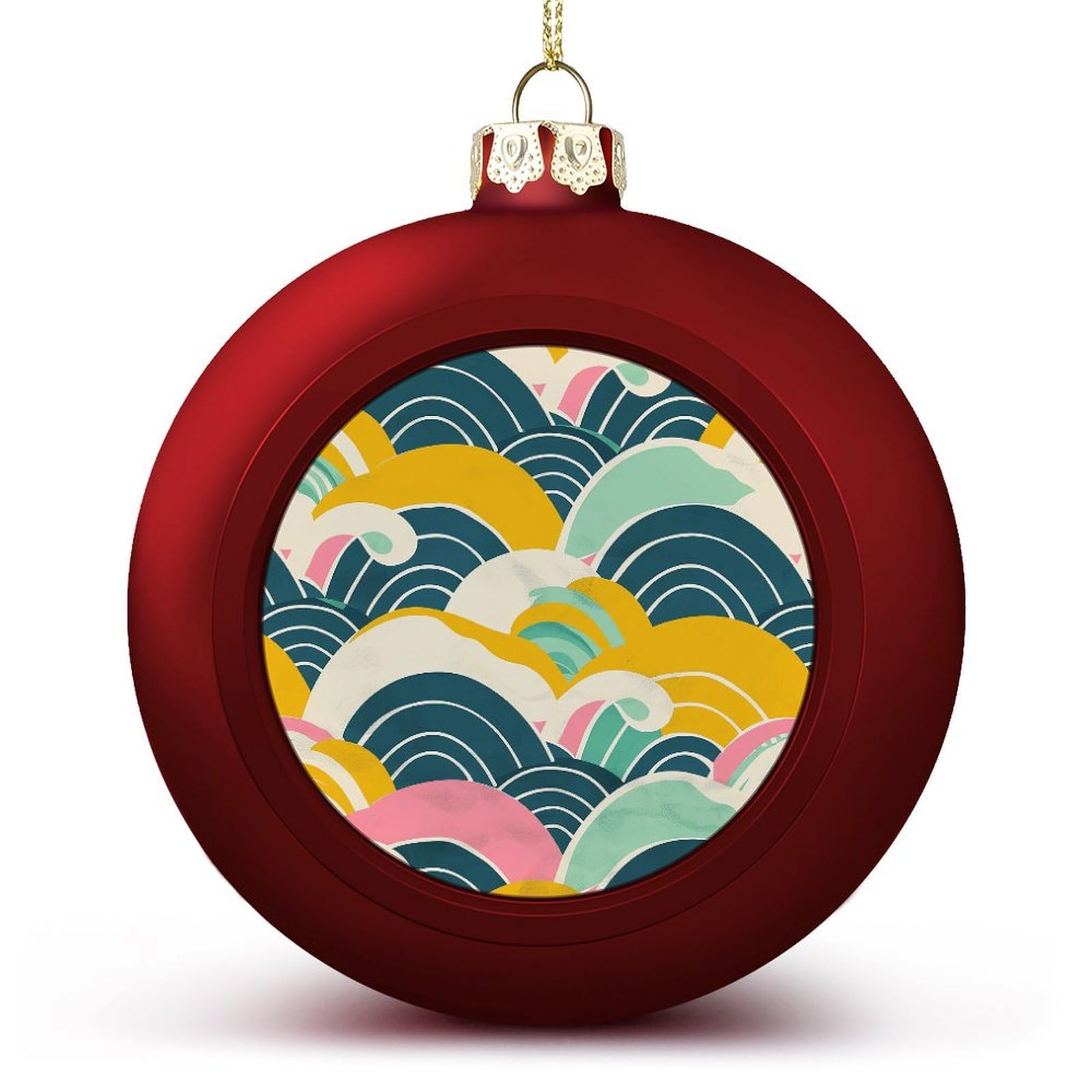 Boules de Noël motif japonais rétro rouge pour sapin et anniversaire