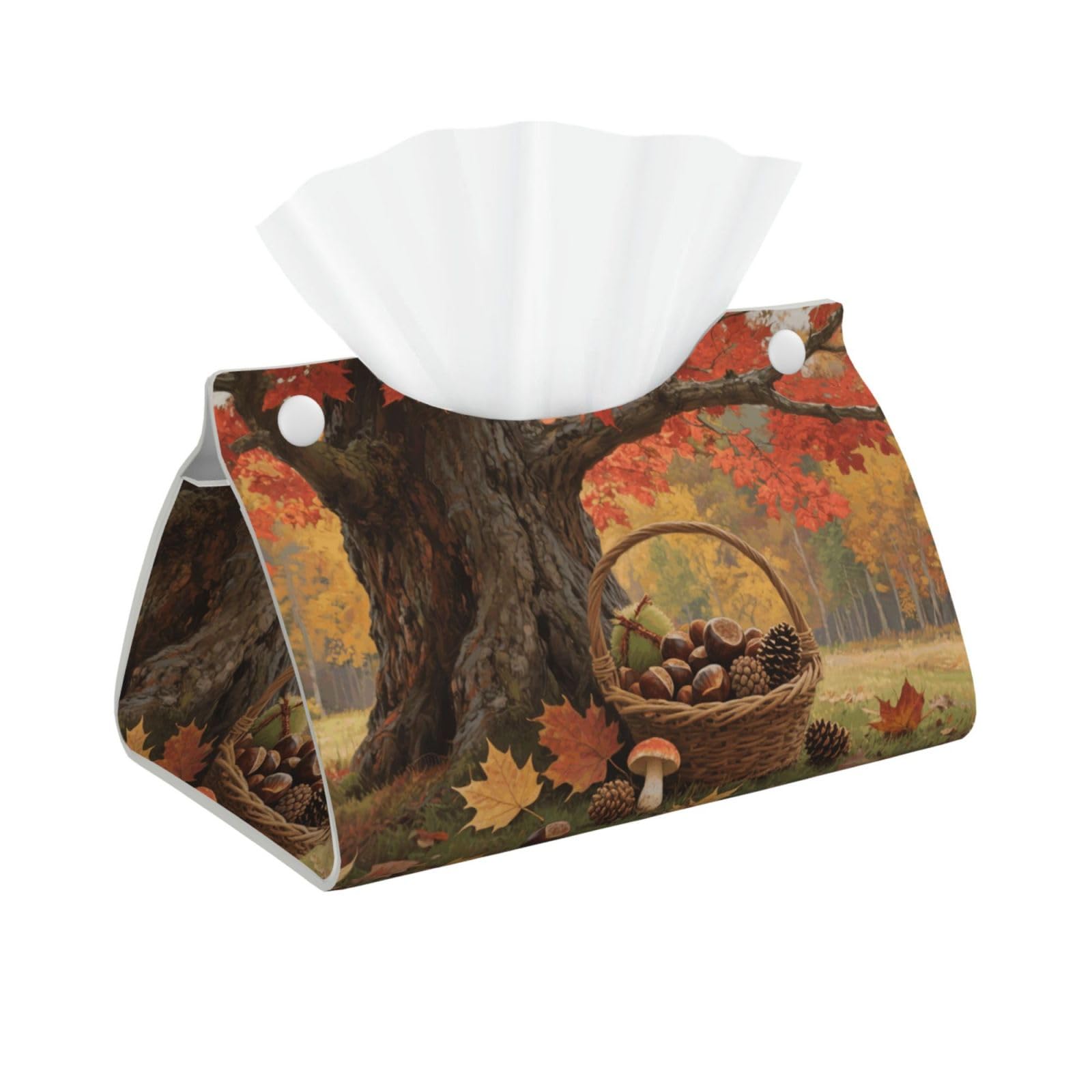 Pu Leather Tissue Box Cover, Autumn Fall Harvest Maple Rectangle Tissue Case Covers Decorative Tissue Box Holder Waterproof Tissue Holder Organizer for Bathroom Home Office