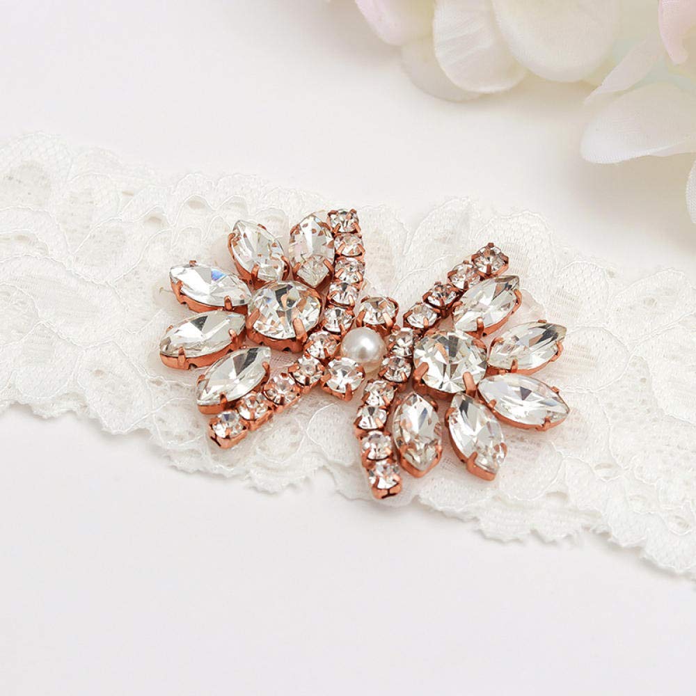 Giarrettiera da Sposa in Pizzo Floreale, Accessori da Sposa Reggicalze in Pizzo Elasticizzato-Bianco AG_M, Giarrettiera in Pizzo con Nastro di Raso (Bianco L)
