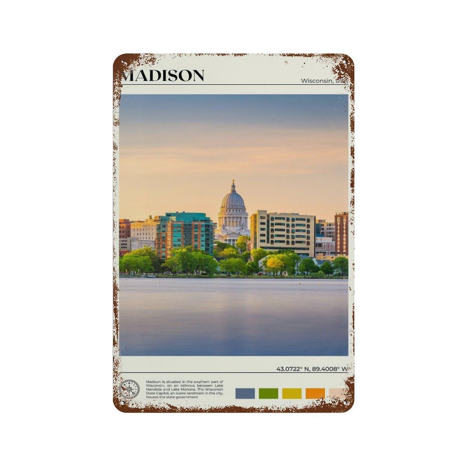 xiaoxiaoshen Real Photo Madison Decor Wisconsin USA Wall Decor Art Metal Tin Poster Modern Home Decor Art Home Bar Shop Decorations Vintage Sign 30x20cm