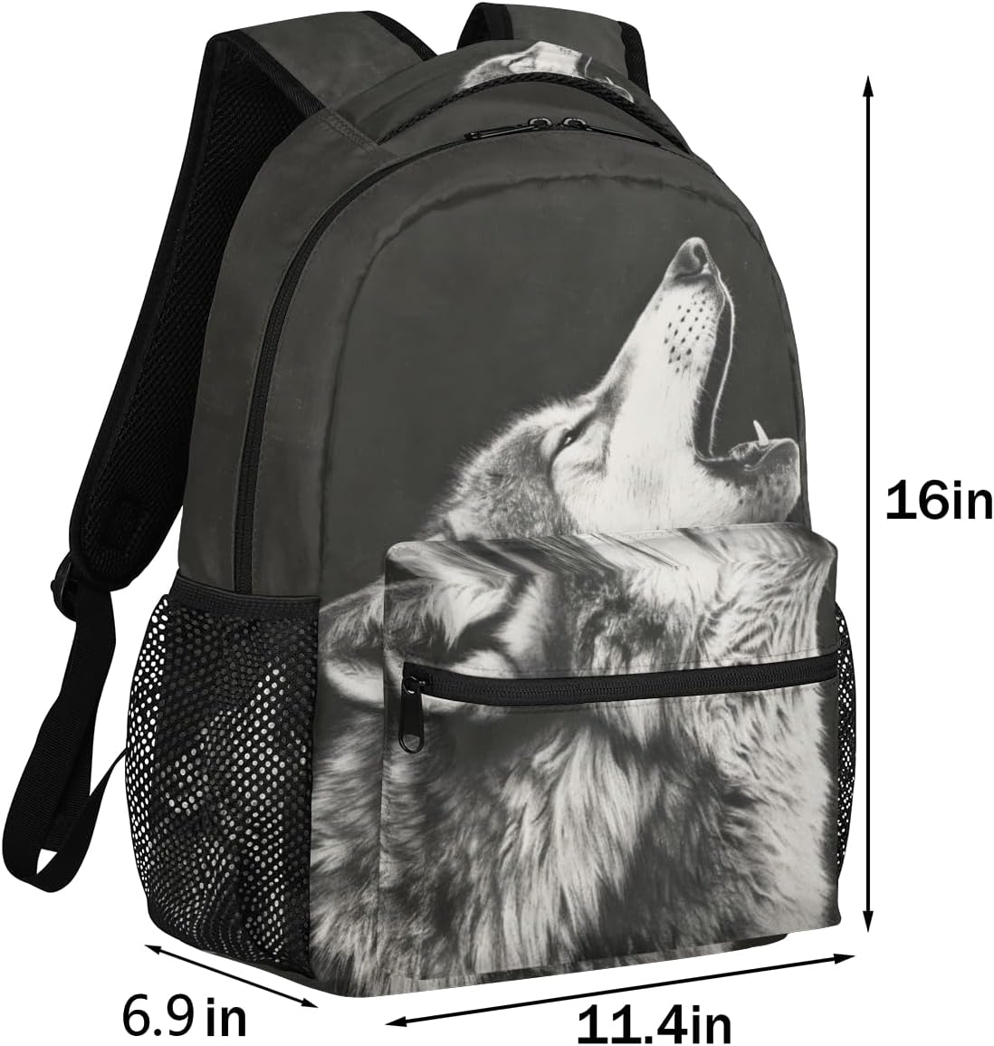 Pardick Howling Moon Wolf Backpacks for Boys Girls Kids Grey Wolf Lightweight 16 Inch School Backpack Laptop College Bookbag Travel Casual Daypack Hiking Camping Computer Rucksack Medium