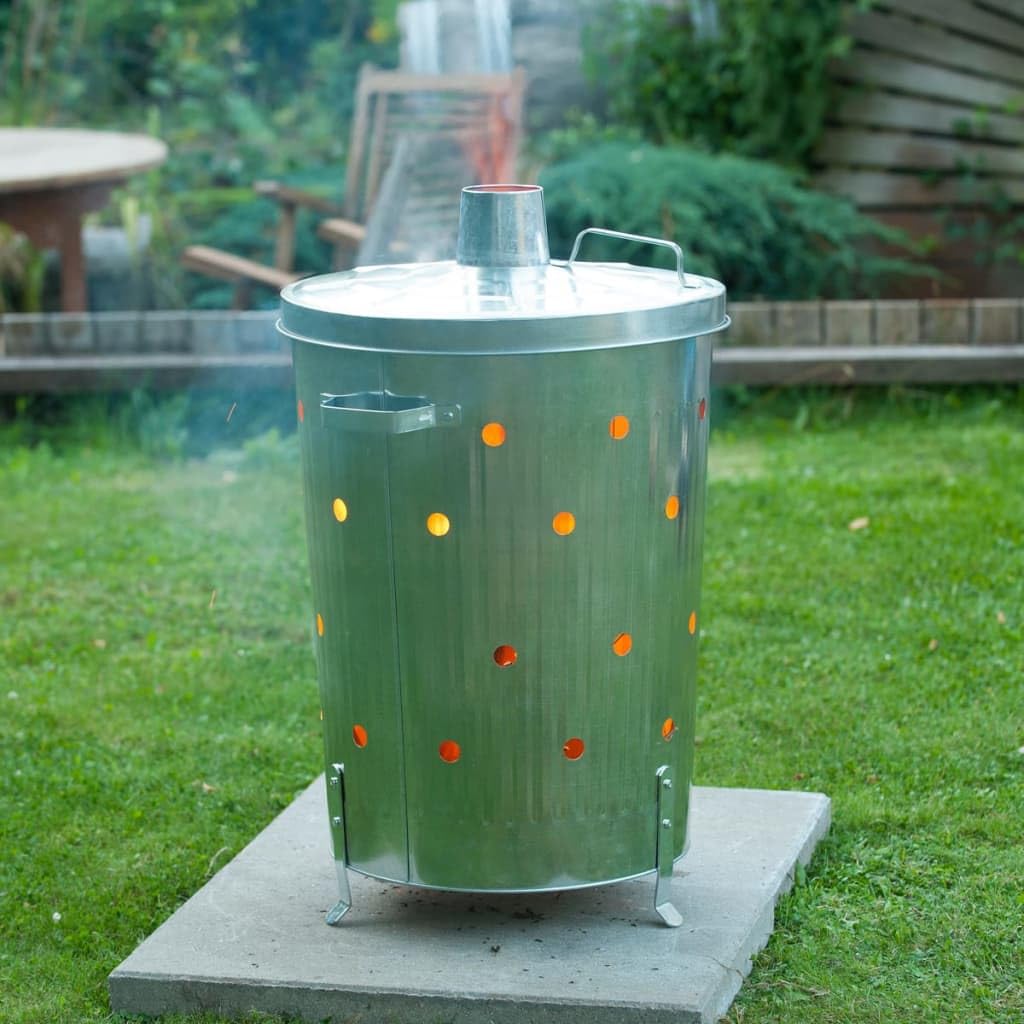 Nature Incinerador Redondo de Jardín de Acero Galvanizado Quemador de Hojas